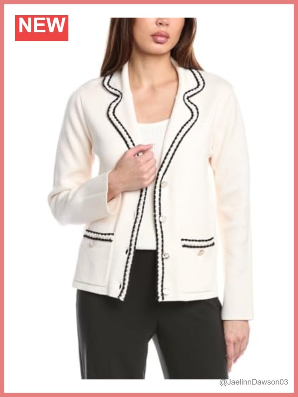 Long Notch Collar Blazer with Braid Trim Formal Professional